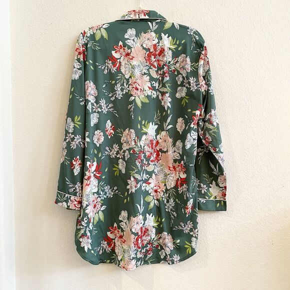 Cupcakes & Cashmere Women's Green Floral Button Down Pajama Night Shirt Sz L - Picture 7 of 12